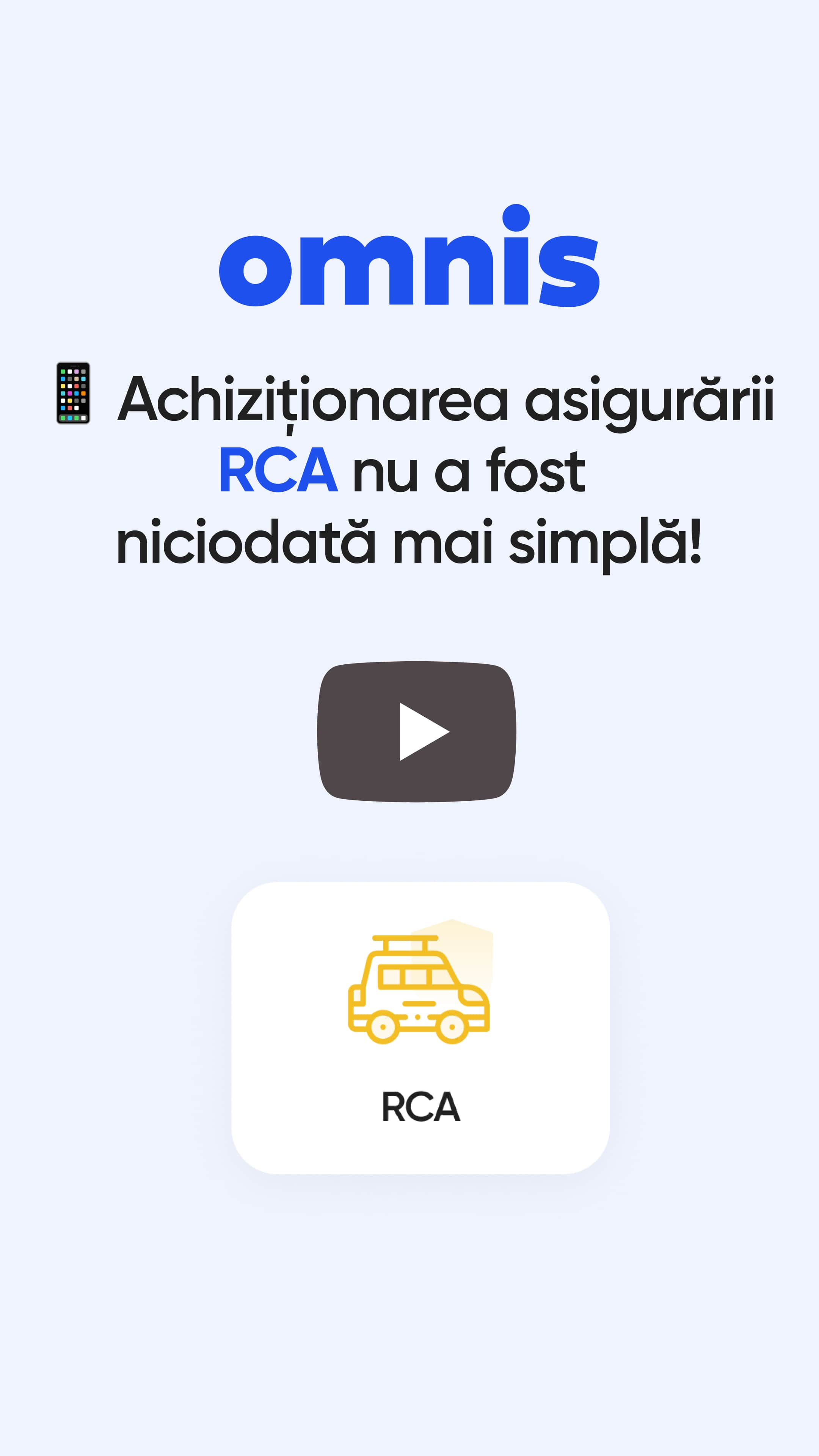Imaginea prezintă aplicația mobilă Omnis pe două smartphone-uri, care este destinată gestionării documentelor de asigurare tip 'carte verde'. Interfața utilizatorului afișează detalii despre poliță, informații despre plată și are funcții precum un buton de contact pentru urgențe, sugerând funcționalități care permit utilizatorilor să își gestioneze nevoile de asigurare auto în mod convenabil.